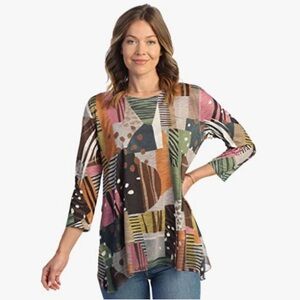 Jess & Jane Abstract Patchwork Women's Tunic Top Large Geometric Colorful